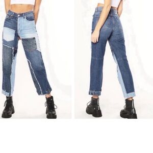 REVICE Blue Patchwork Cropped Jeans Size 8